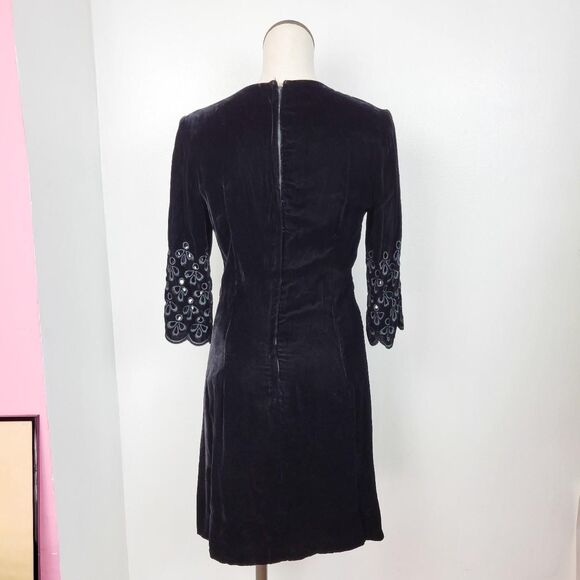Vintage 1960s Black Velvet Lace Sleeve Shift Dress - Picture 3 of 6